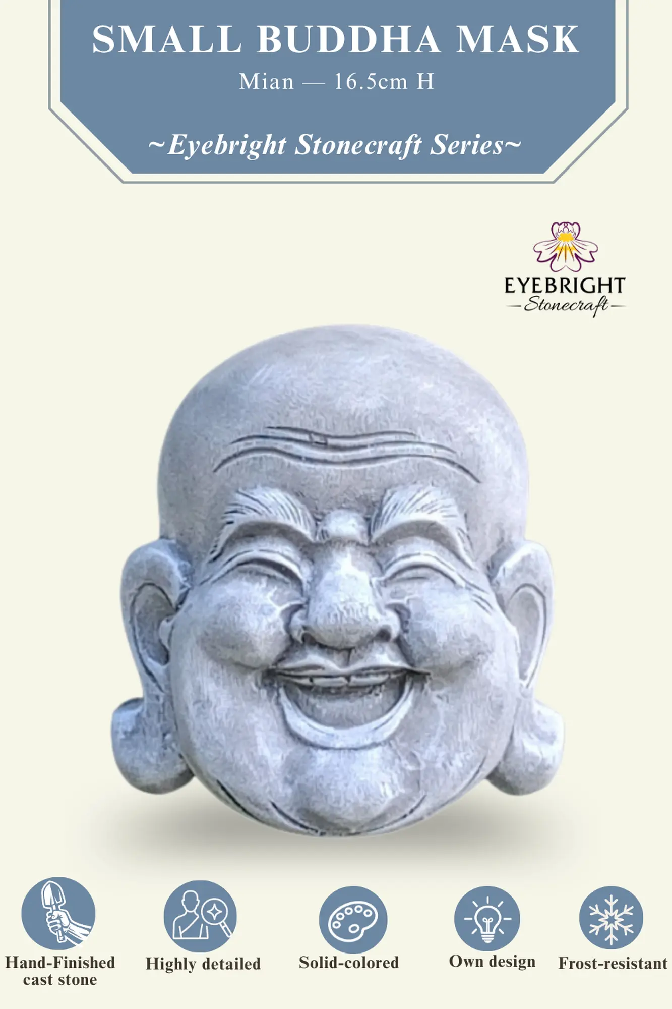  Product image 3 of the product “Mian - Small Buddha mask, 16.5cm H | cast stone ”