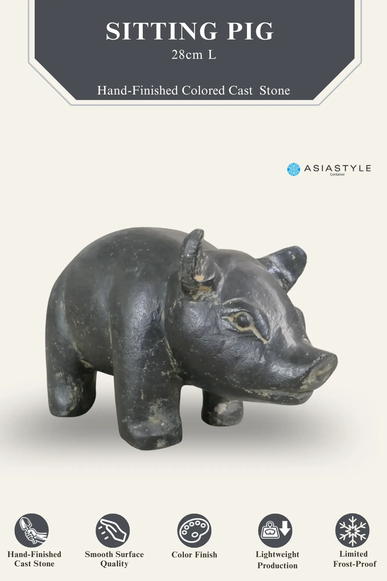  Product image 3 of the product “Sitting pig, 28 cm Length | Cast stone, handcrafted & coloured ”