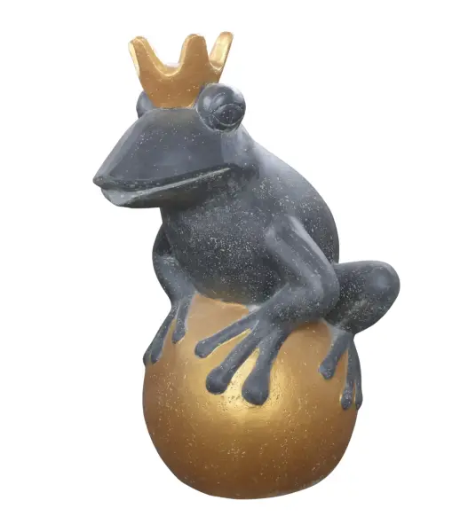  Product image 3 of the product “Frog Prince sitting on ball, approx. 66cm height, cast stone, hollow, handcrafted & coloured ”