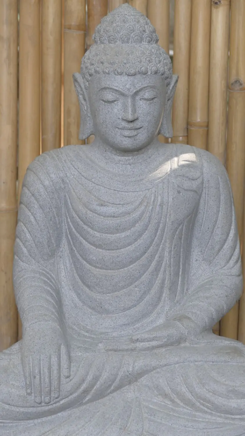  Product image 3 of the product “Seated Buddha made of Riverstone in Bhumisparsha - gesture of touching the earth. 83cm height. ”