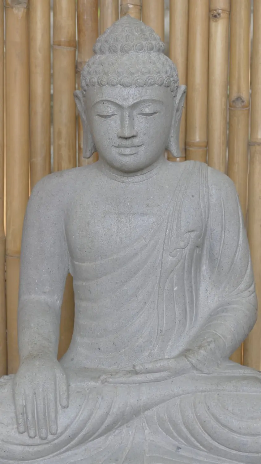  Product image 3 of the product “Seated Buddha made of Riverstone in Bhumisparsha - gesture of touching the earth. 83cm height. ”