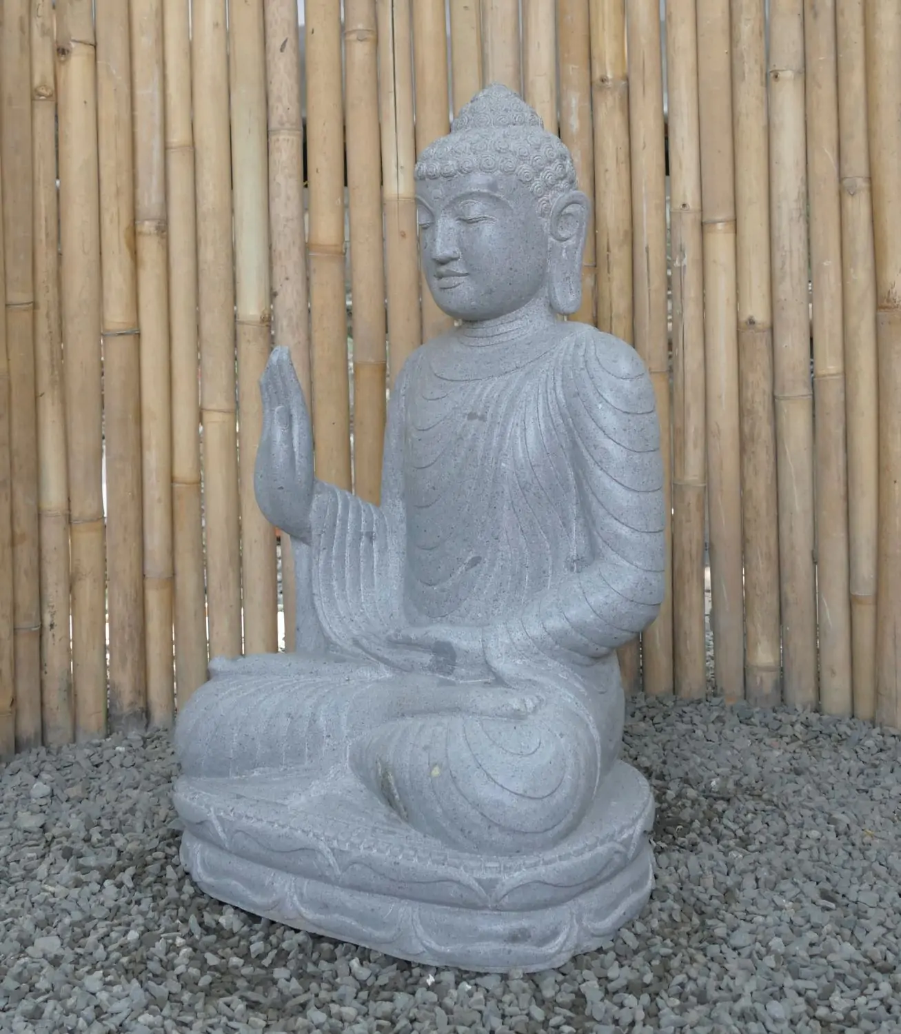  Product image 3 of the product “Seated Buddha made of Riverstone in Abhaya Position - gesture of fearlessness, H. 82cm. ”