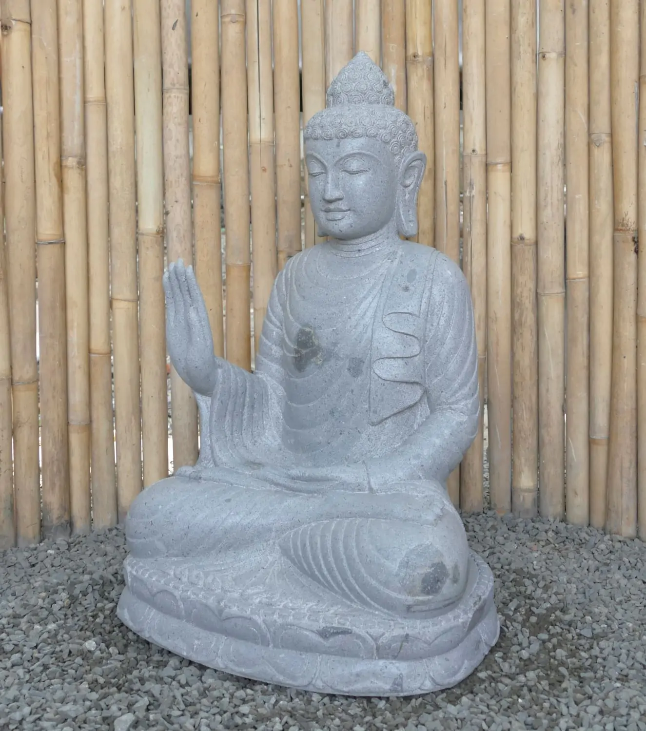 Product image 3 of the product “Seated Buddha made of Riverstone in Abhaya Position - gesture of fearlessness, H. 83cm. ”