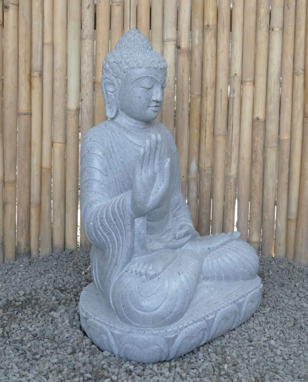  Product image 3 of the product “Seated Buddha made of Riverstone in Abhaya Position - gesture of fearlessness, H. 83cm. ”