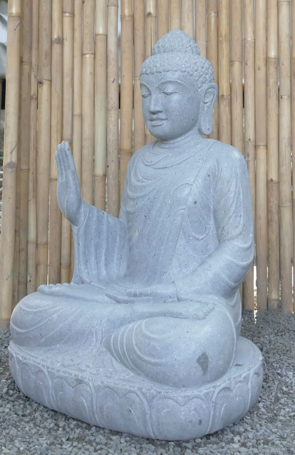  Product image 3 of the product “Seated Buddha made of Riverstone in Abhaya Position - gesture of fearlessness, H.100 cm, natural. ”