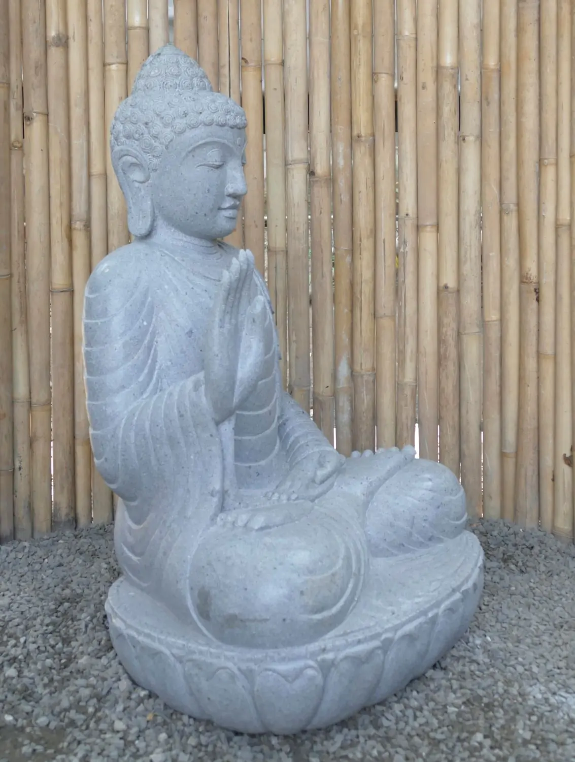  Product image 3 of the product “Seated Buddha made of Riverstone in Abhaya Position - gesture of fearlessness, H.100 cm, natural. ”