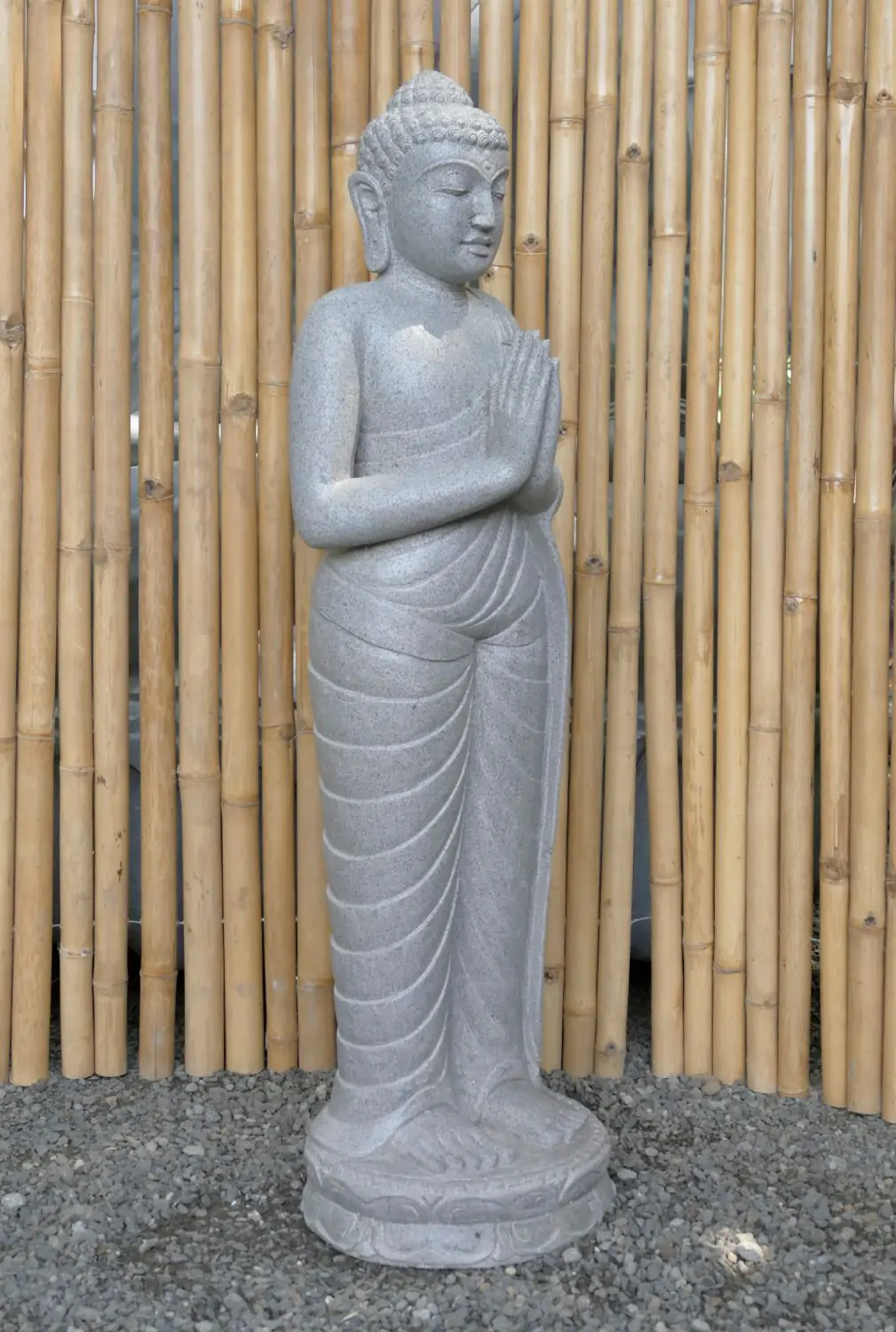 Product image 3 of the product “Standing Buddha made of Riverstone, position Namaskara , H. 120cm. ”