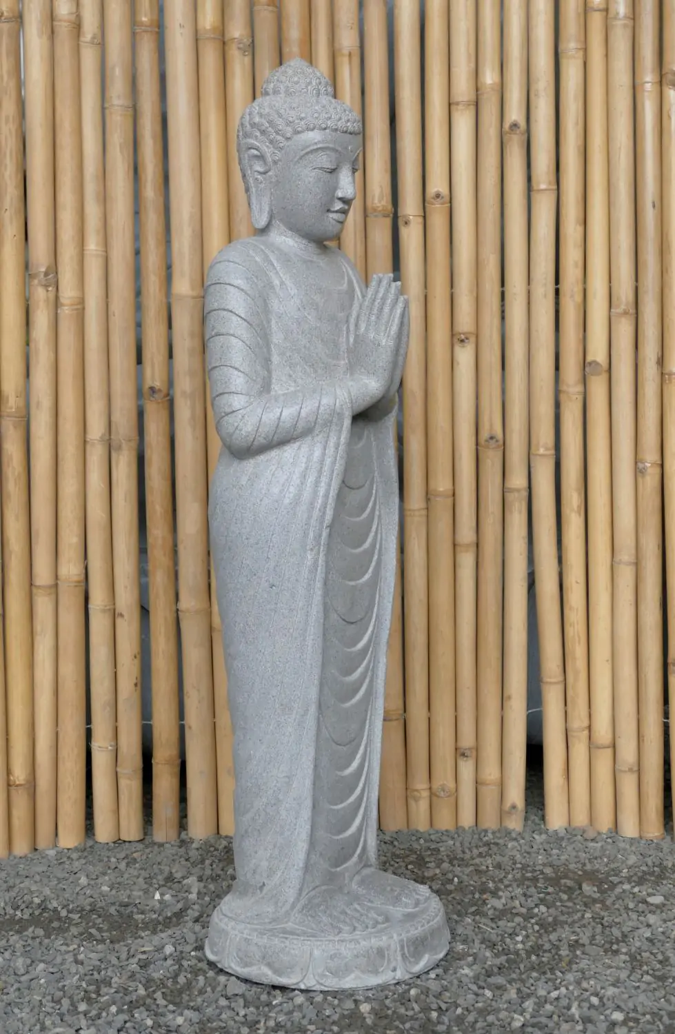  Product image 3 of the product “Standing Buddha made of Riverstone, position Namaskara , H. 122cm. ”