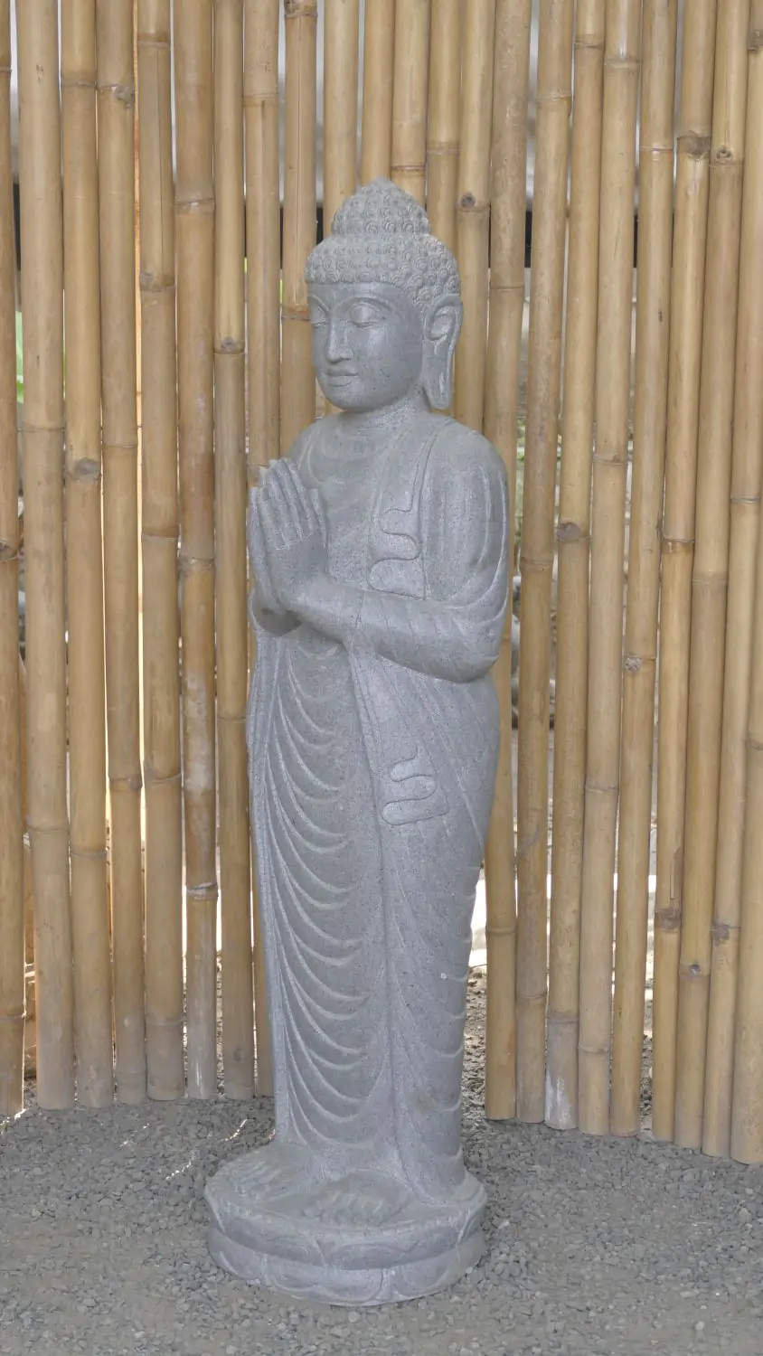 Product image 3 of the product “Standing Buddha made of Riverstone, position Namaskara , H. 118cm. ”