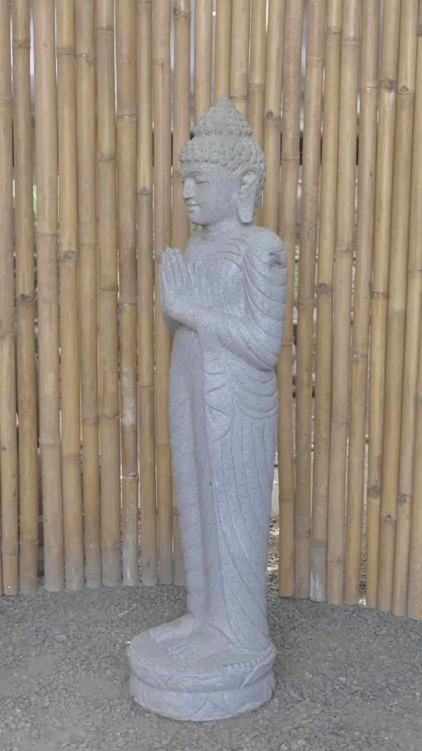  Product image 3 of the product “Standing Buddha made of Riverstone, position Namaskara , H. 120cm. ”