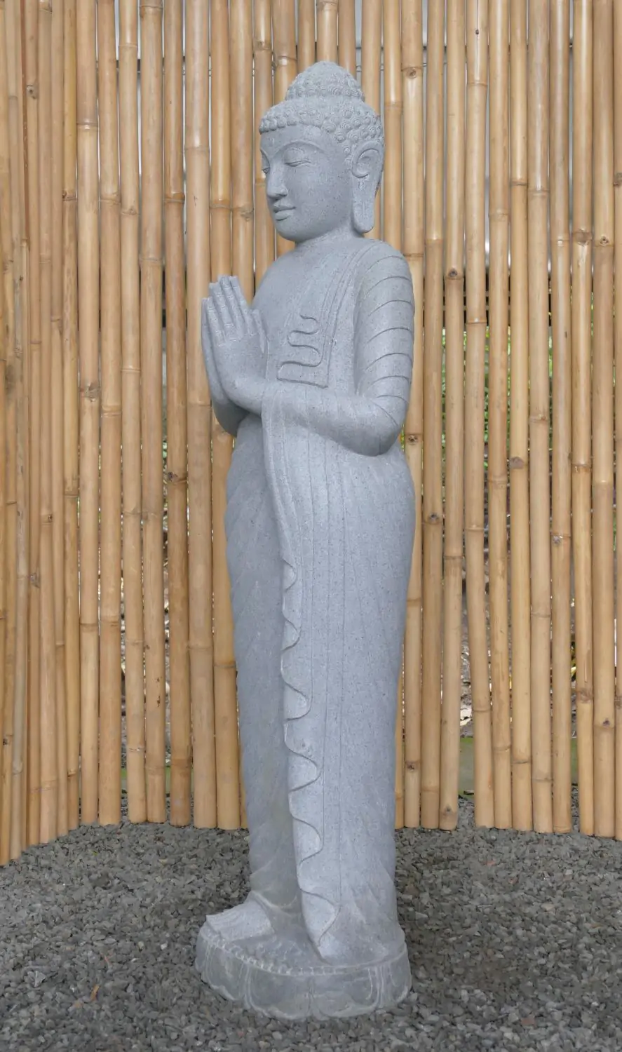  Product image 3 of the product “Standing Buddha made of Riverstone, position Namaskara , H. 149cm. ”