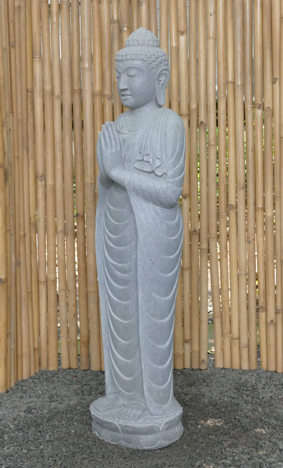  Product image 3 of the product “Standing Buddha made of Riverstone, position Namaskara , H. 153cm. ”