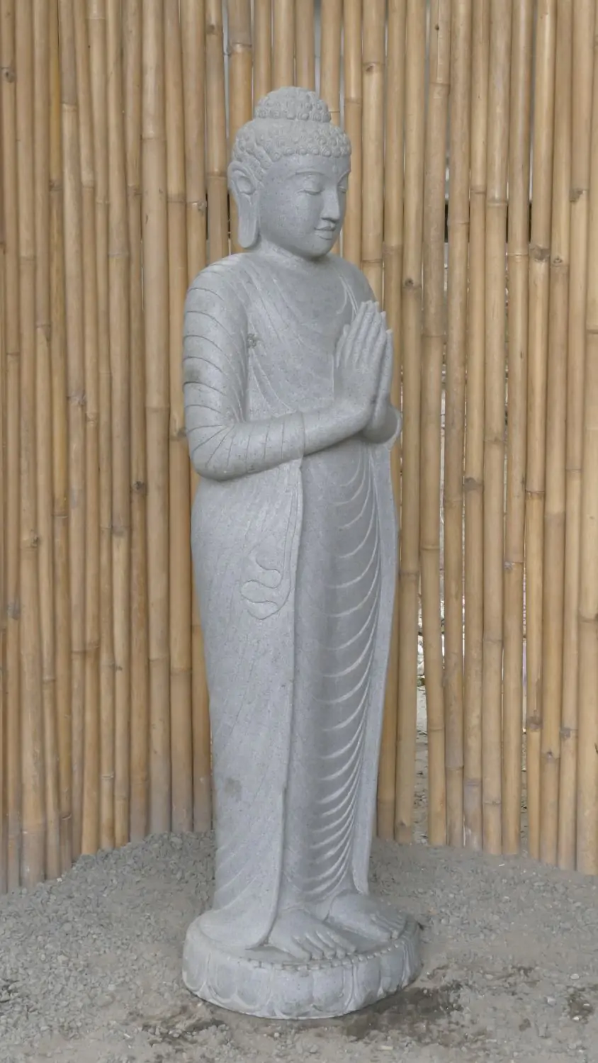  Product image 3 of the product “Standing Buddha made of Riverstone, position Namaskara , H. 150cm. ”
