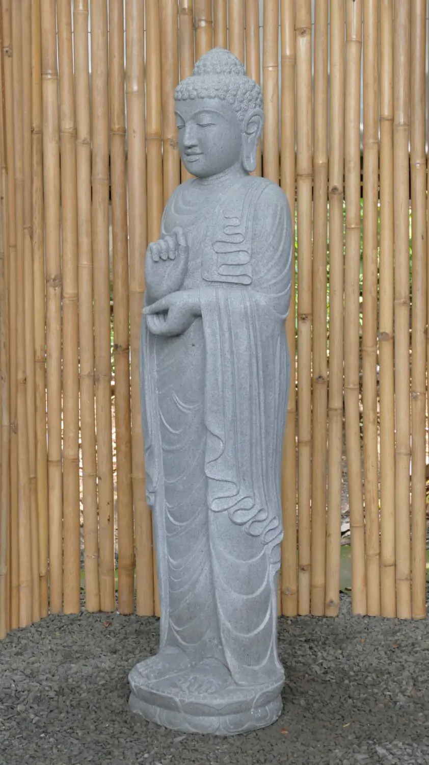  Product image 3 of the product “Standing Buddha made of Riverstone in Dharmachakra position - gesture of wheel of the teaching of Dharma. About 152cm height ”