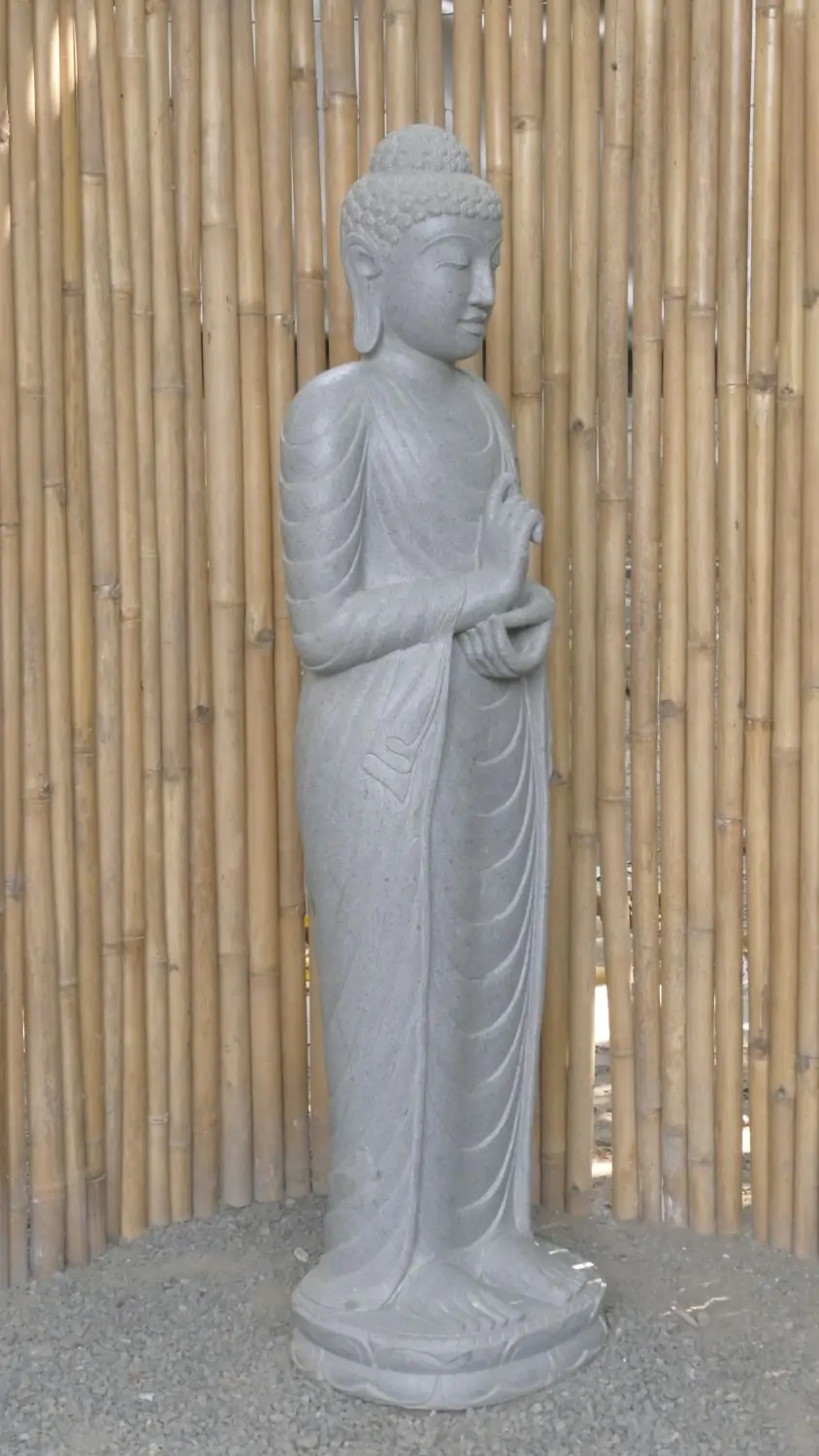  Product image 3 of the product “Standing Buddha made of Riverstone in Dharmachakra position - gesture of wheel of the teaching of Dharma. About 153cm height. ”