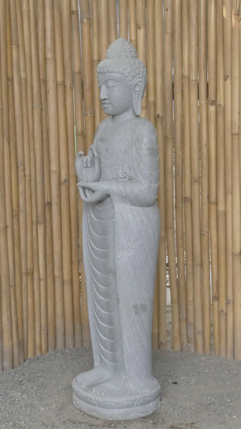  Product image 3 of the product “Standing Buddha made of Riverstone in Dharmachakra position - gesture of wheel of the teaching of Dharma. About 150cm height. ”