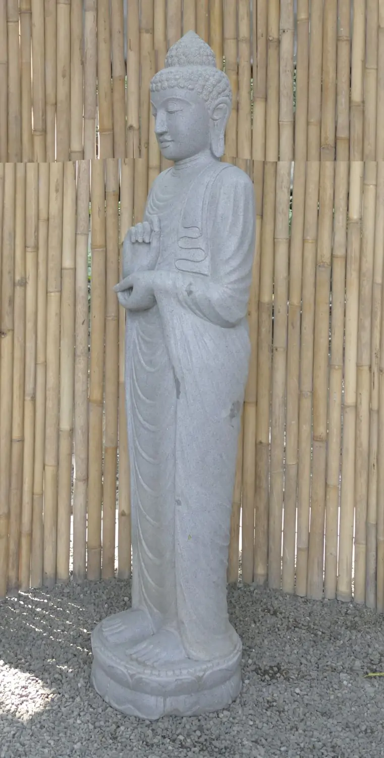  Product image 3 of the product “Standing Buddha made of Riverstone in Dharmachakra position - gesture of wheel of the teaching of Dharma. About 182cm height. ”