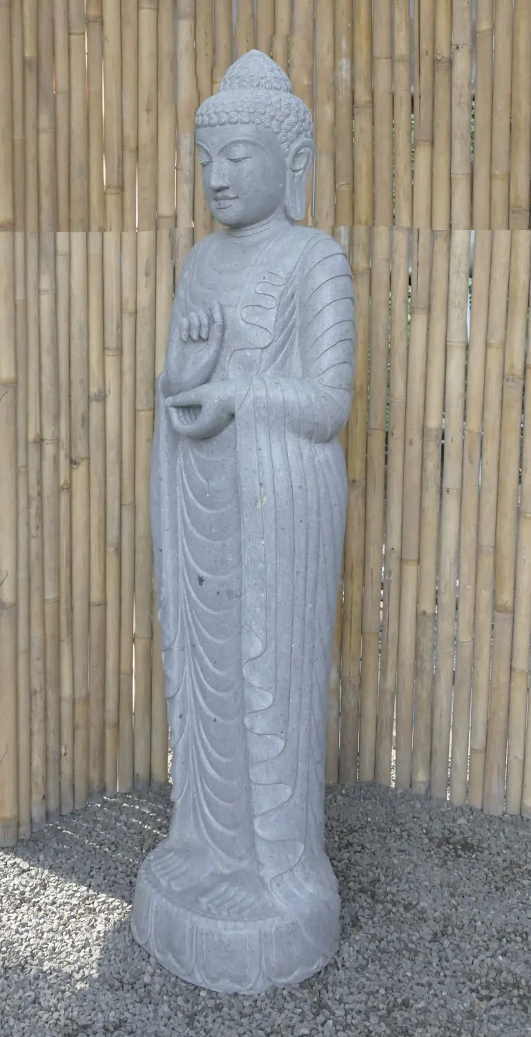  Product image 3 of the product “Standing Buddha made of Riverstone in Dharmachakra position - gesture of wheel of the teaching of Dharma. About 180cm height. ”