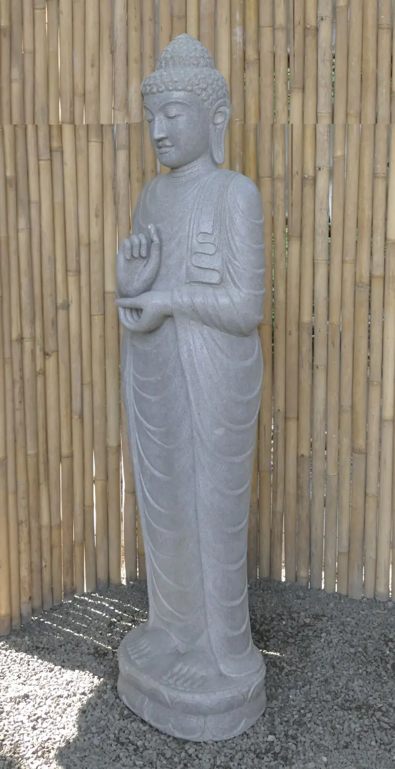  Product image 3 of the product “Standing Buddha made of Riverstone in Dharmachakra position - gesture of wheel of the teaching of Dharma. About 180cm height. ”
