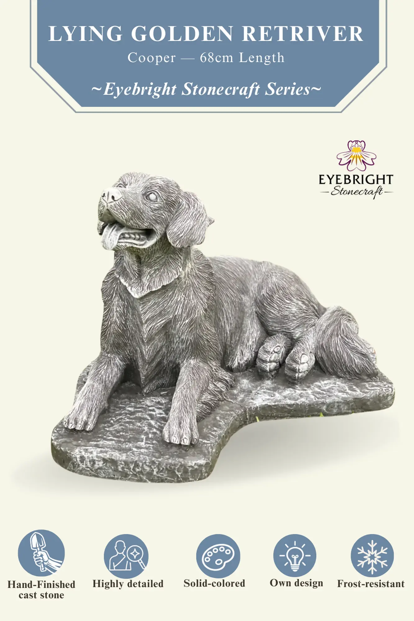  Product image 4 of the product “Cooper - Golden Retriver, lying on base 68cm L | cast stone ”