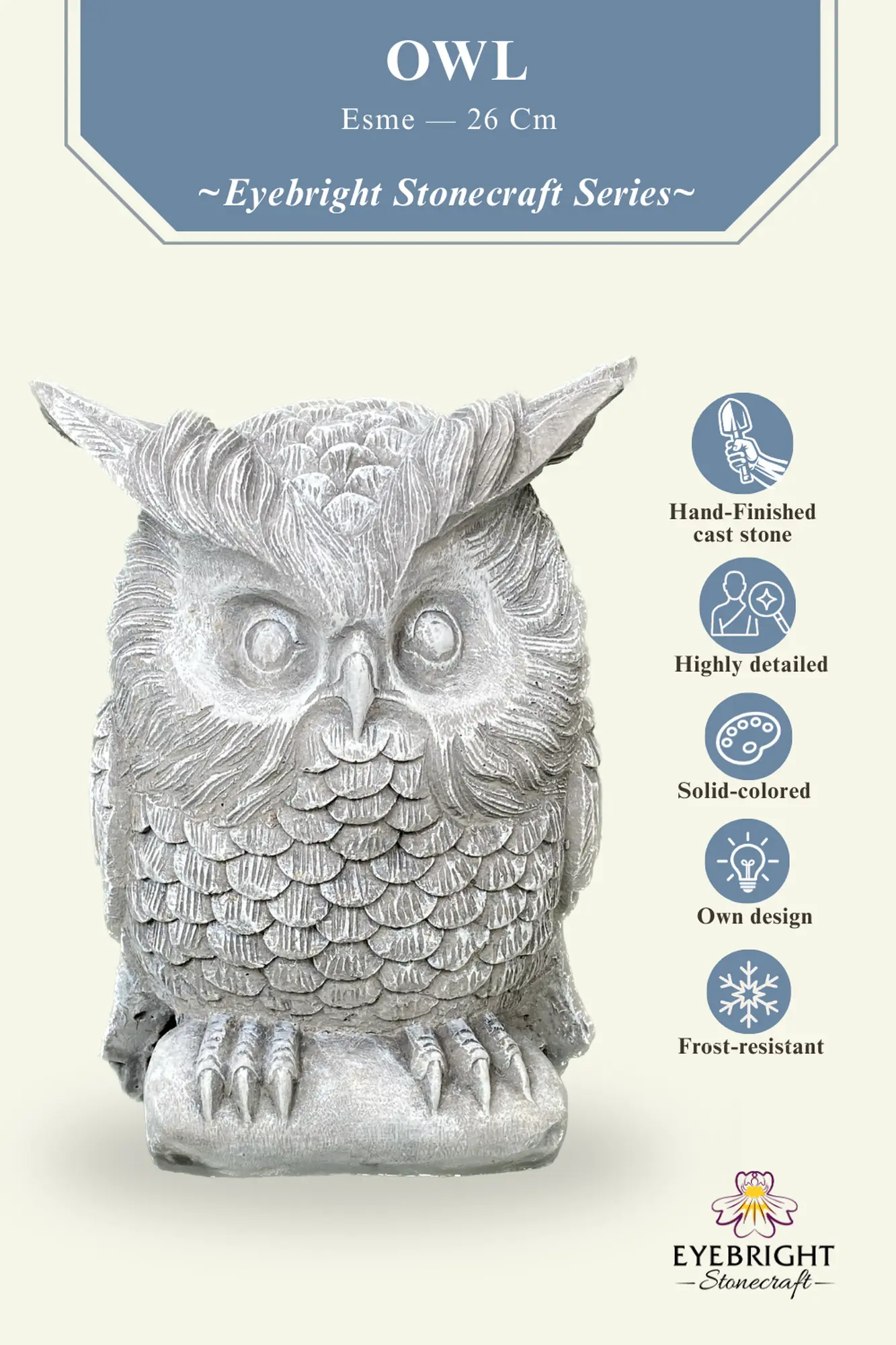  Product image 4 of the product “Esme - Owl, on a pedestal, 26cm H | cast stone ”