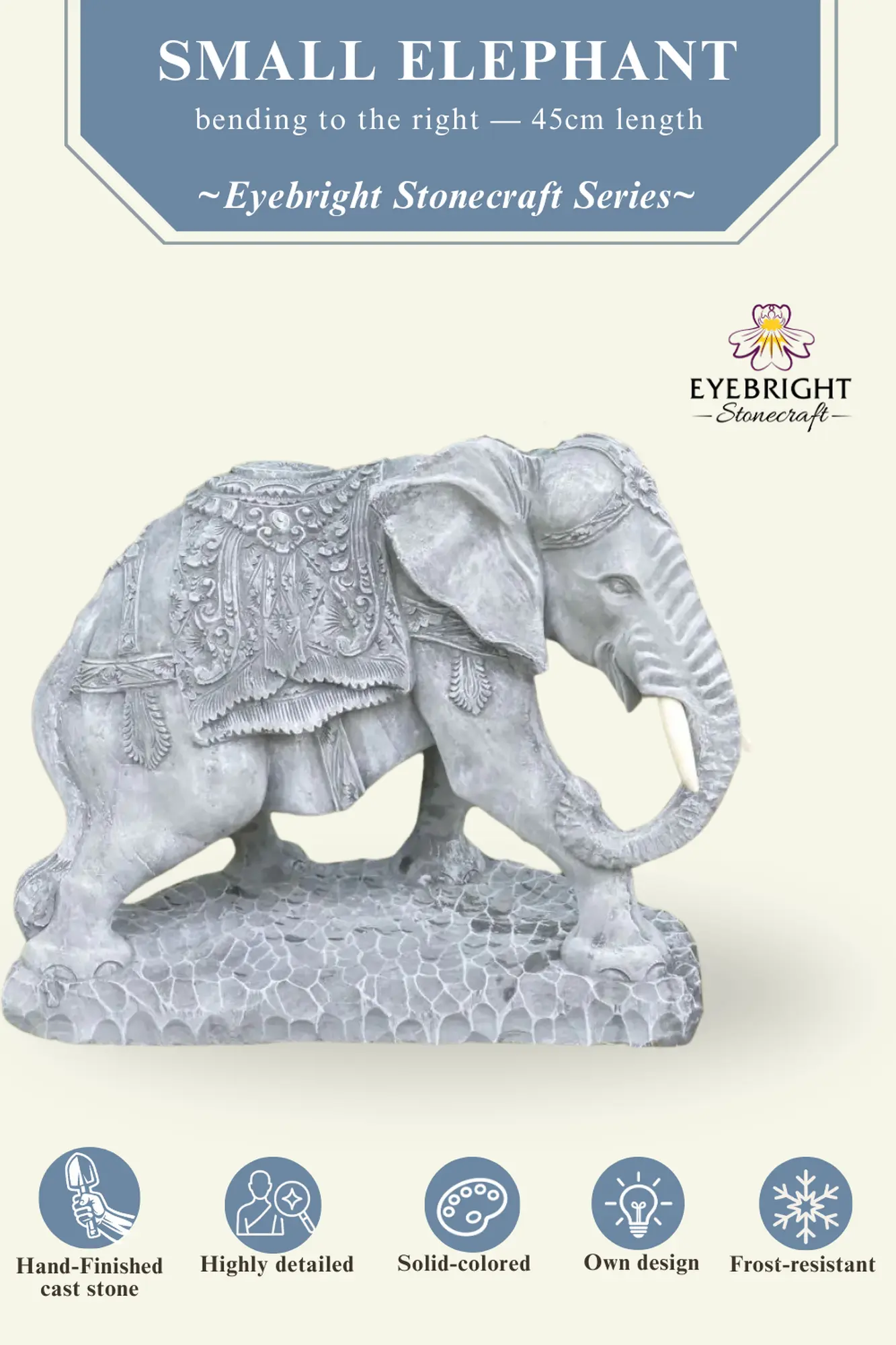  Product image 4 of the product “Nandi - Small Elephant bending to the right, 45cm L | cast stone ”