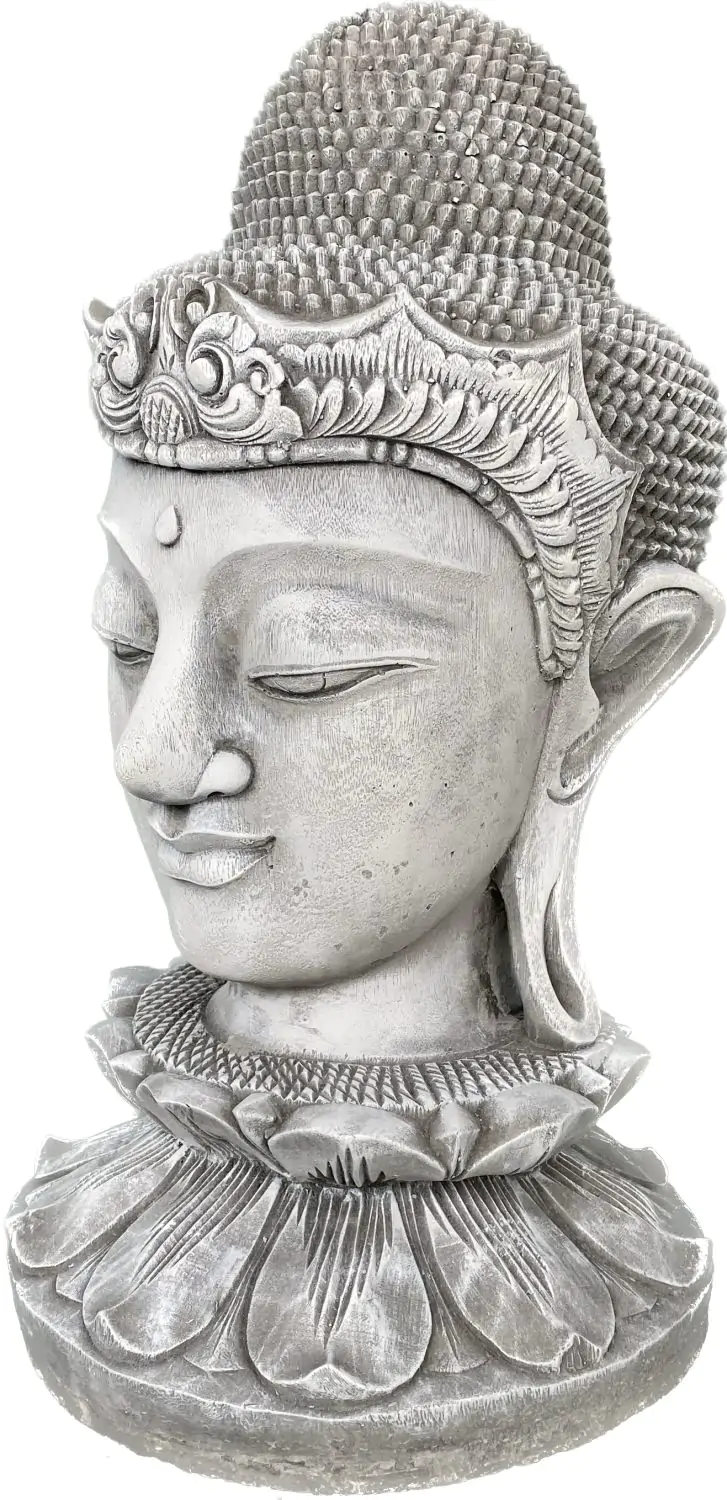  Product image 4 of the product “Champa - Buddha Head on Lotus bud, 51cm H | cast stone ”