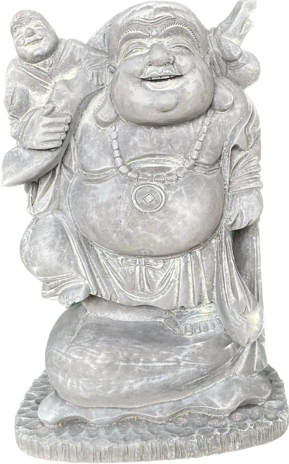  Product image 4 of the product “Sammo - Standing Chinese Buddha with small Buddha on shoulder, 55cm H | cast stone ”