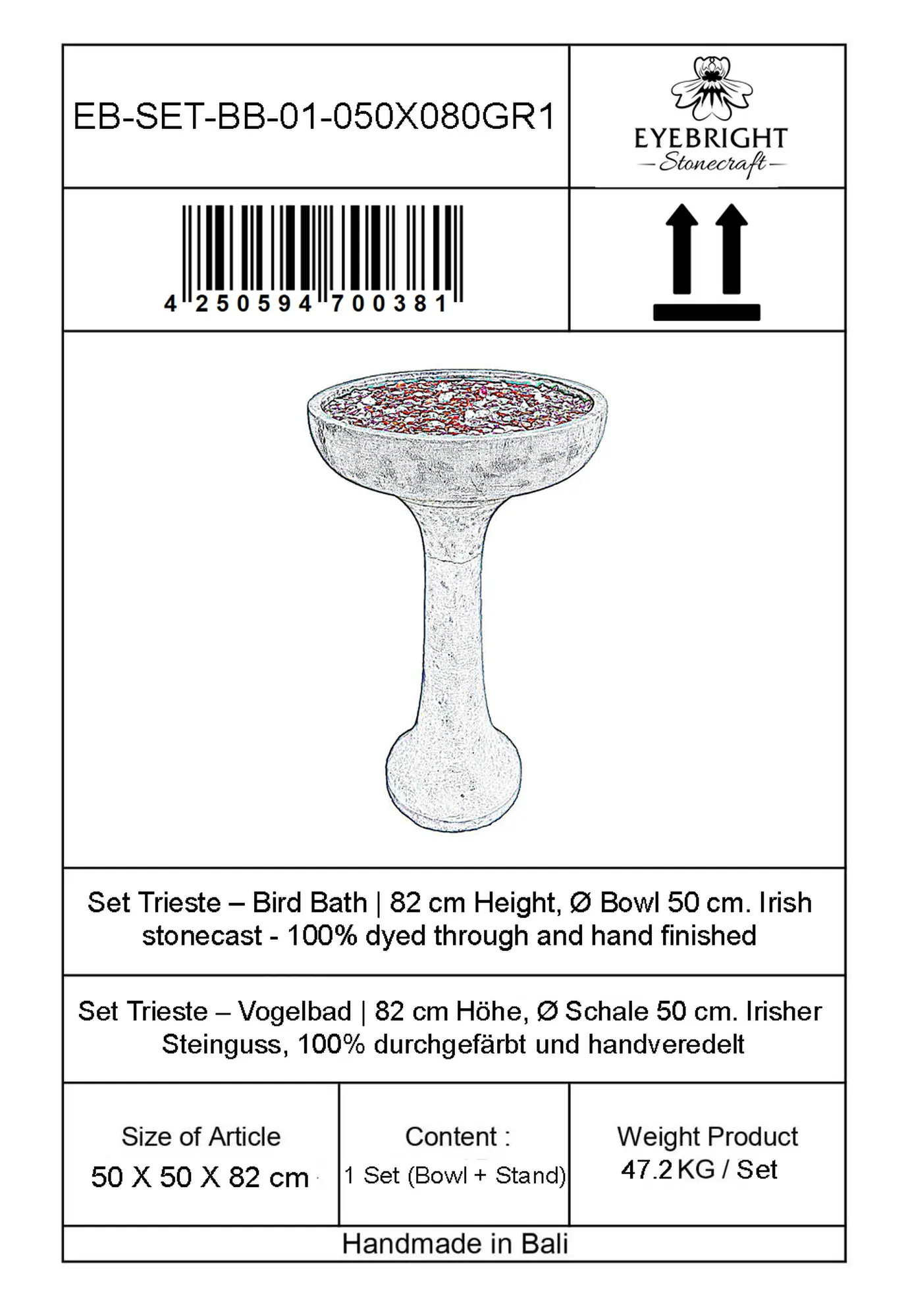  Product image 4 of the product “Set Trieste – Bird Bath | 82 cm Height, Ø Bowl 50 cm | Casted Stone ”