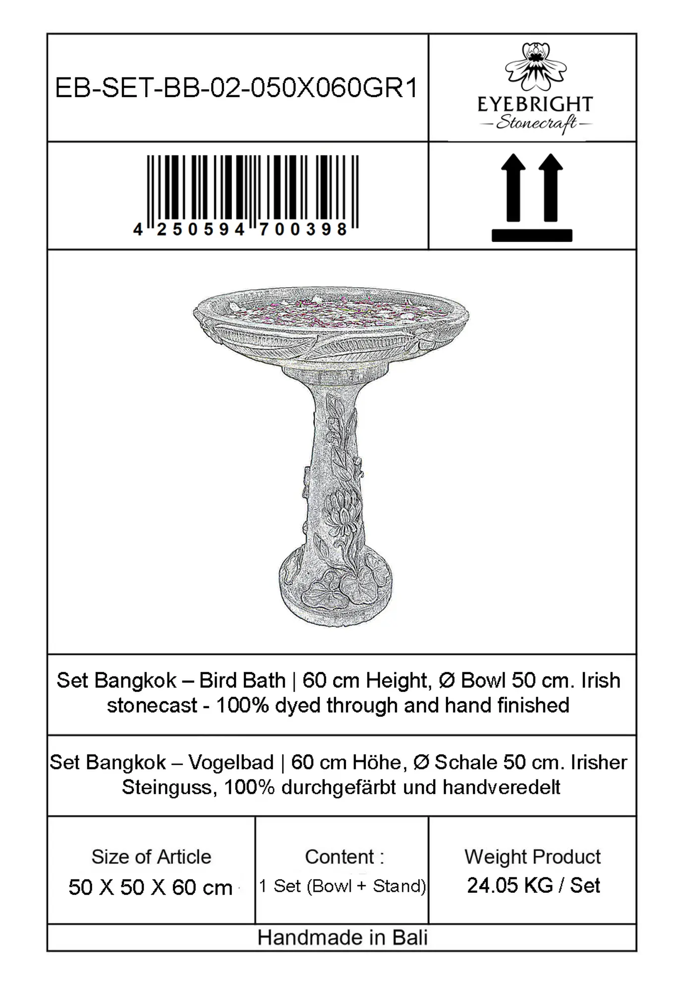  Product image 4 of the product “Set Bangkok – Bird Bath | 60 cm Height, Ø Bowl 50 cm | Casted Stone ”