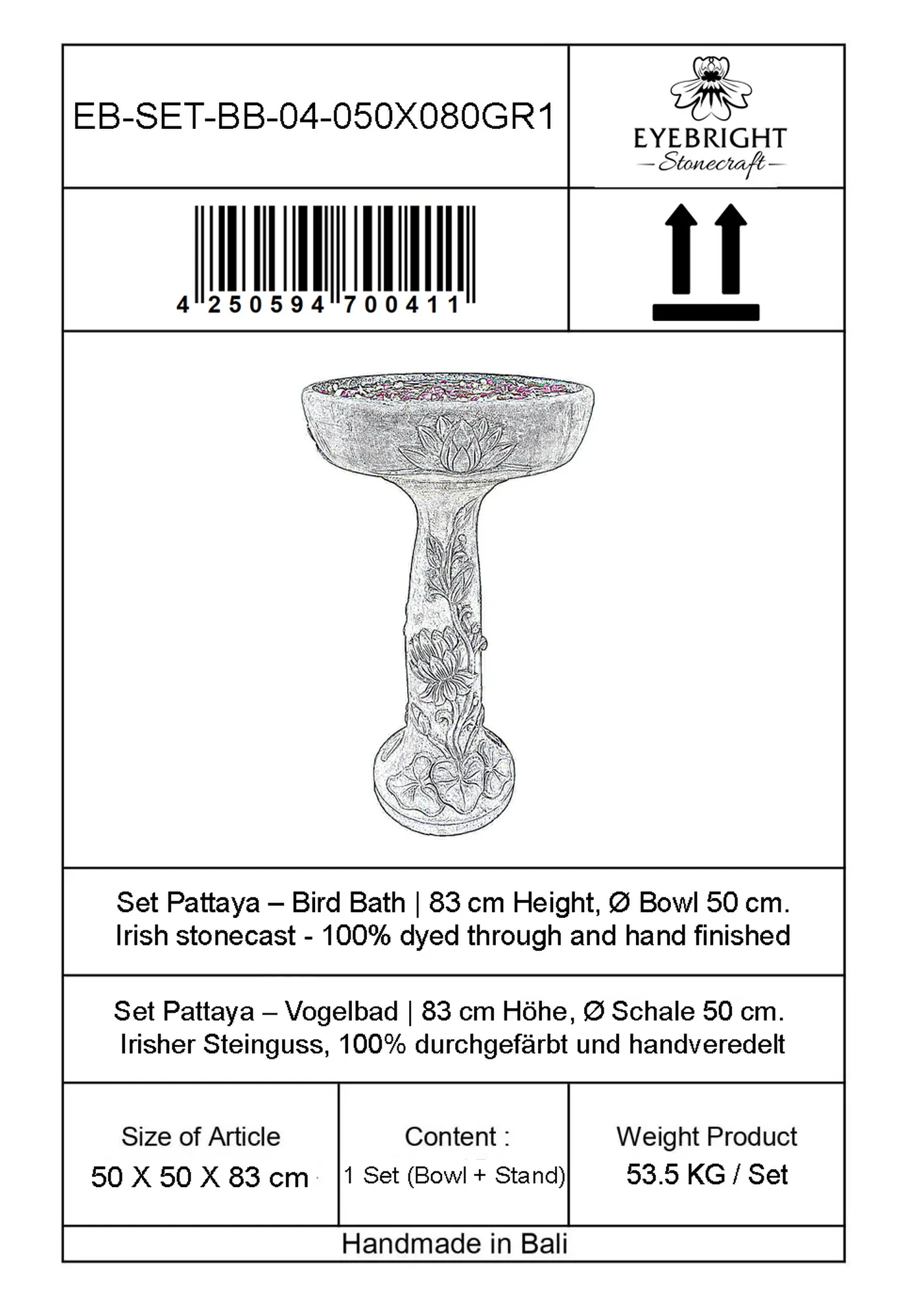  Product image 4 of the product “Set Pattaya – Bird Bath | 83 cm Height, Ø Bowl 50 cm | Casted Stone ”