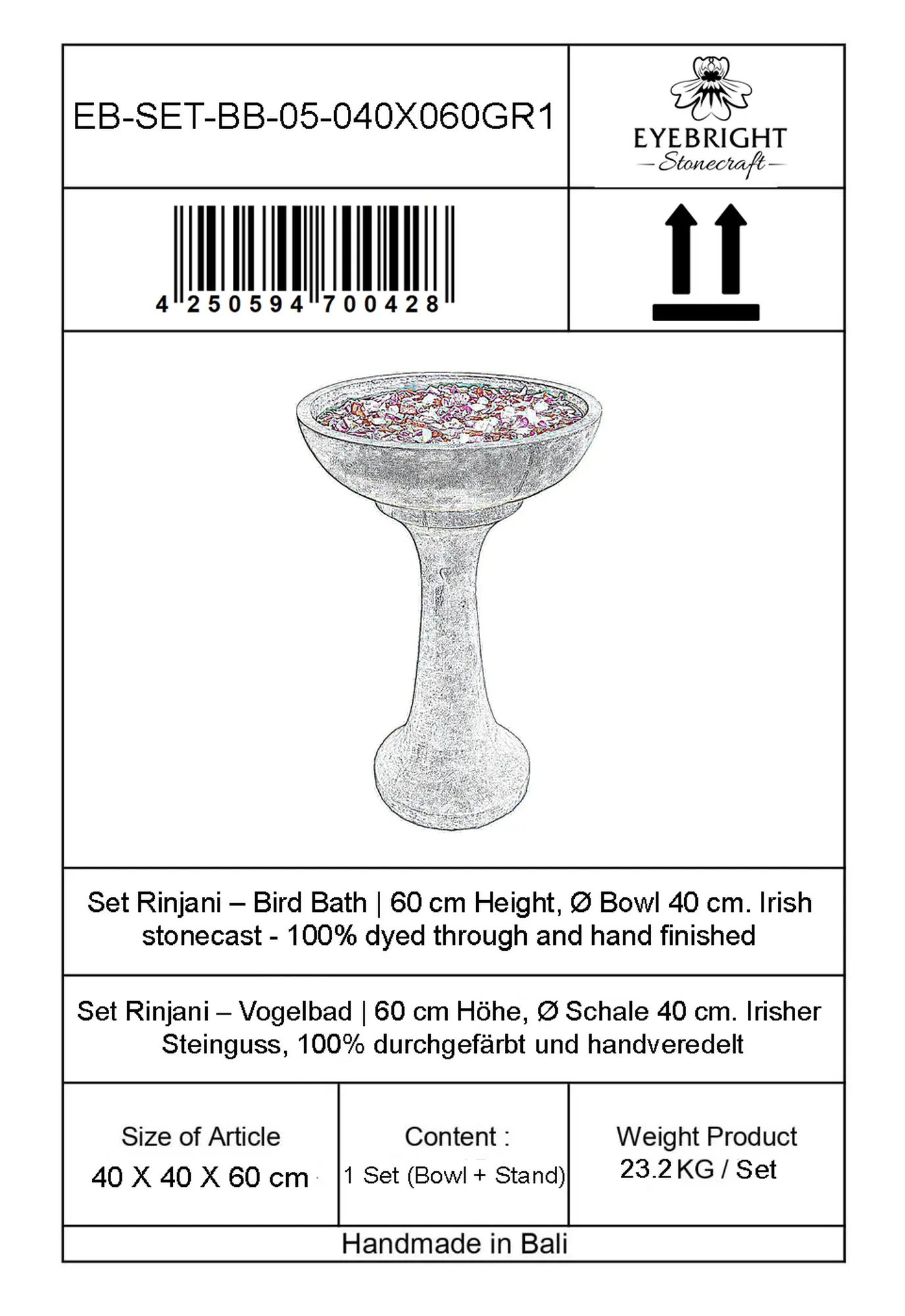  Product image 4 of the product “Set Rinjani – Bird Bath | 60 cm Height, Ø Bowl 40 cm | Casted Stone ”