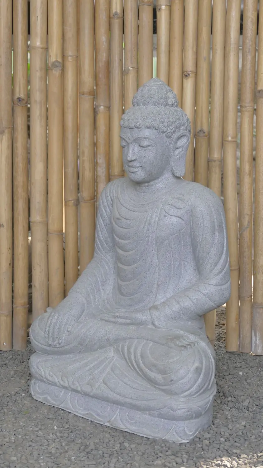  Product image 4 of the product “Seated Buddha made of Riverstone in Bhumisparsha - gesture of touching the earth. 83cm height. ”
