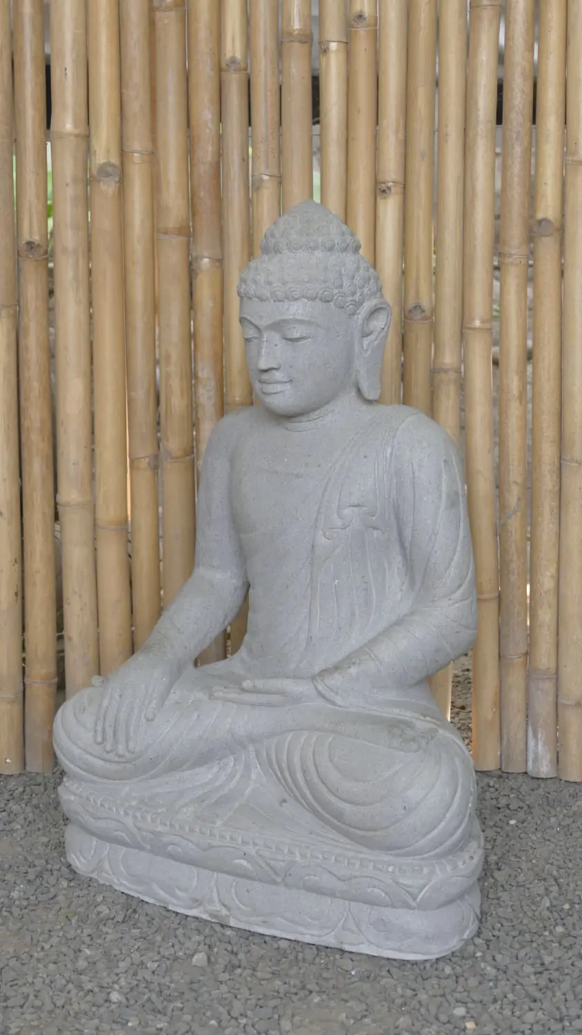  Product image 4 of the product “Seated Buddha made of Riverstone in Bhumisparsha - gesture of touching the earth. 83cm height. ”