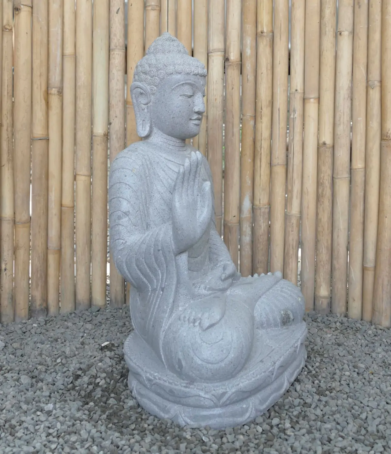  Product image 4 of the product “Seated Buddha made of Riverstone in Abhaya Position - gesture of fearlessness, H. 82cm. ”