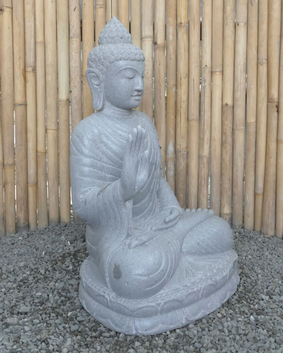  Product image 4 of the product “Seated Buddha made of Riverstone in Abhaya Position - gesture of fearlessness, H. 83cm. ”