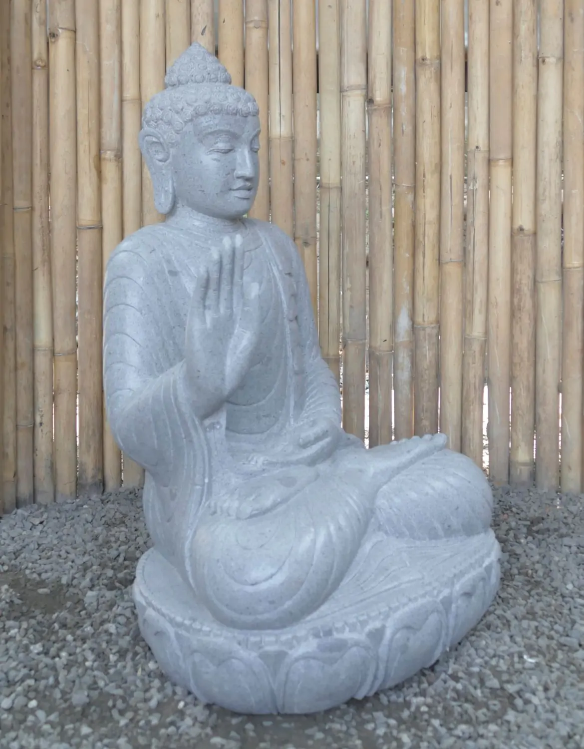  Product image 4 of the product “Seated Buddha made of Riverstone in Abhaya Position - gesture of fearlessness, H. 83cm. ”