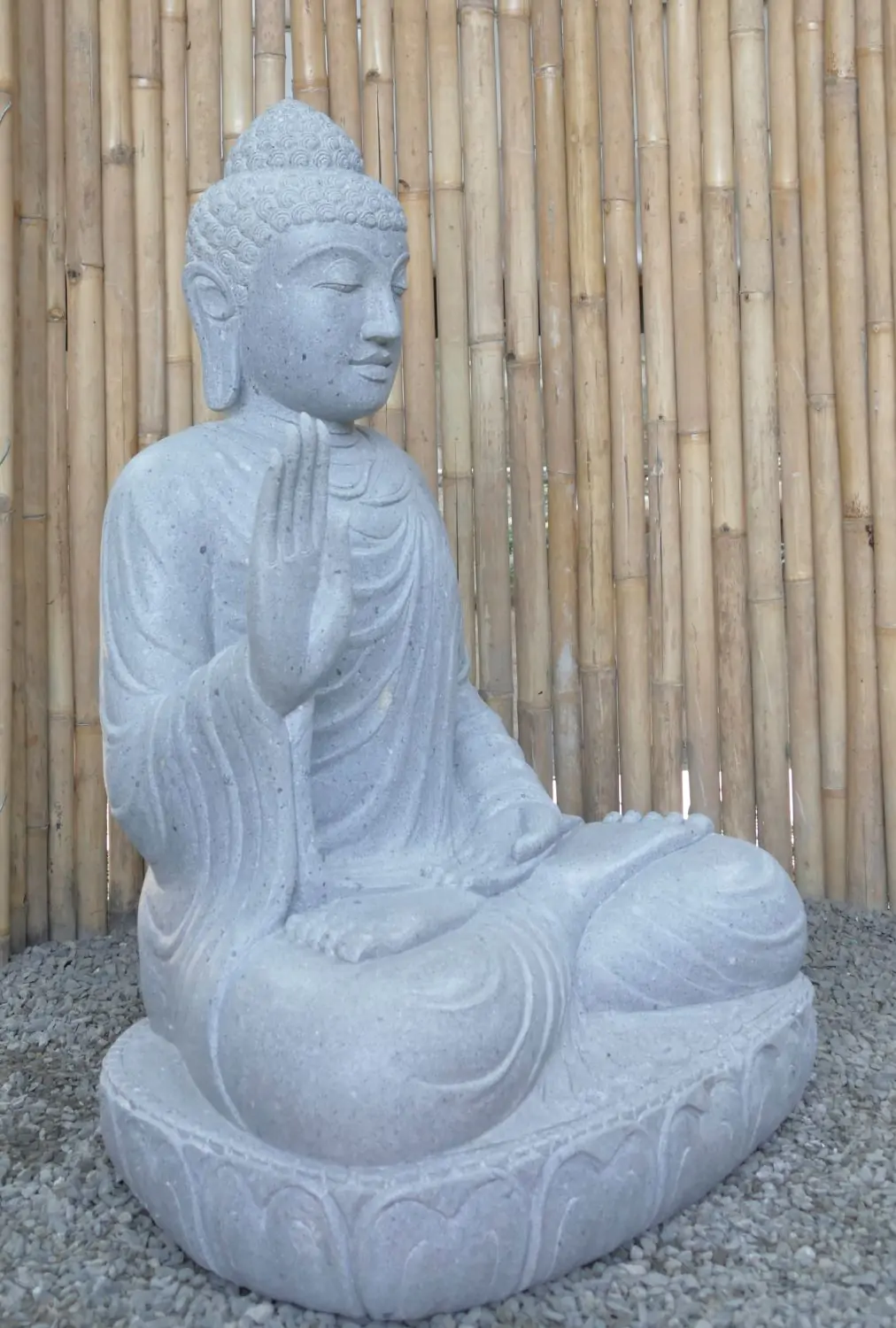  Product image 4 of the product “Seated Buddha made of Riverstone in Abhaya Position - gesture of fearlessness, H.100 cm, natural. ”