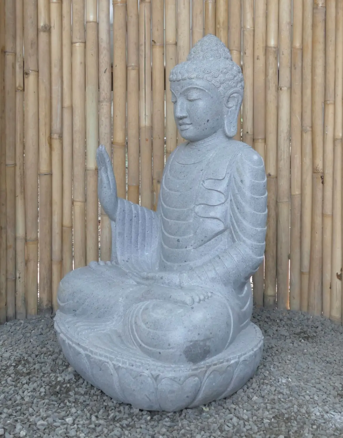  Product image 4 of the product “Seated Buddha made of Riverstone in Abhaya Position - gesture of fearlessness, H.100 cm, natural. ”