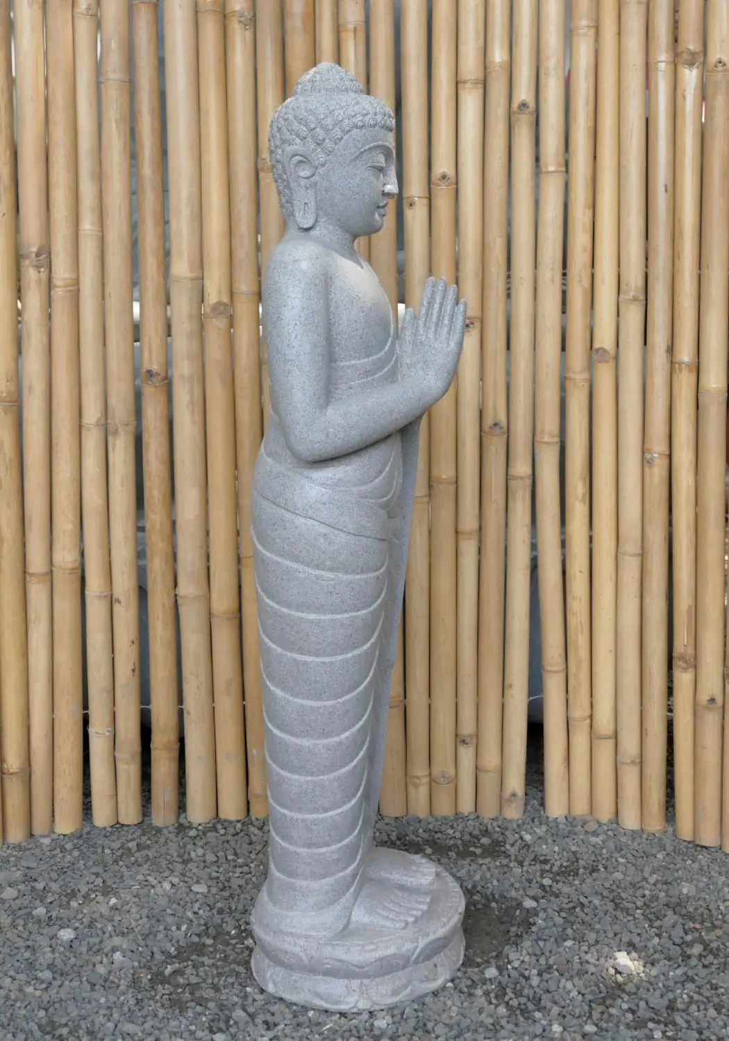  Product image 4 of the product “Standing Buddha made of Riverstone, position Namaskara , H. 120cm. ”