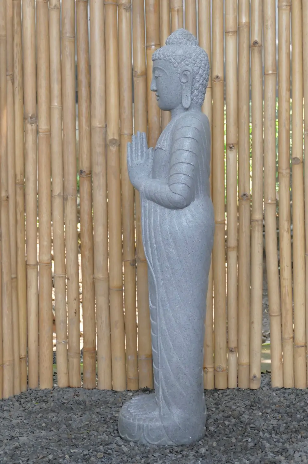  Product image 4 of the product “Standing Buddha made of Riverstone, position Namaskara , H. 118cm. ”