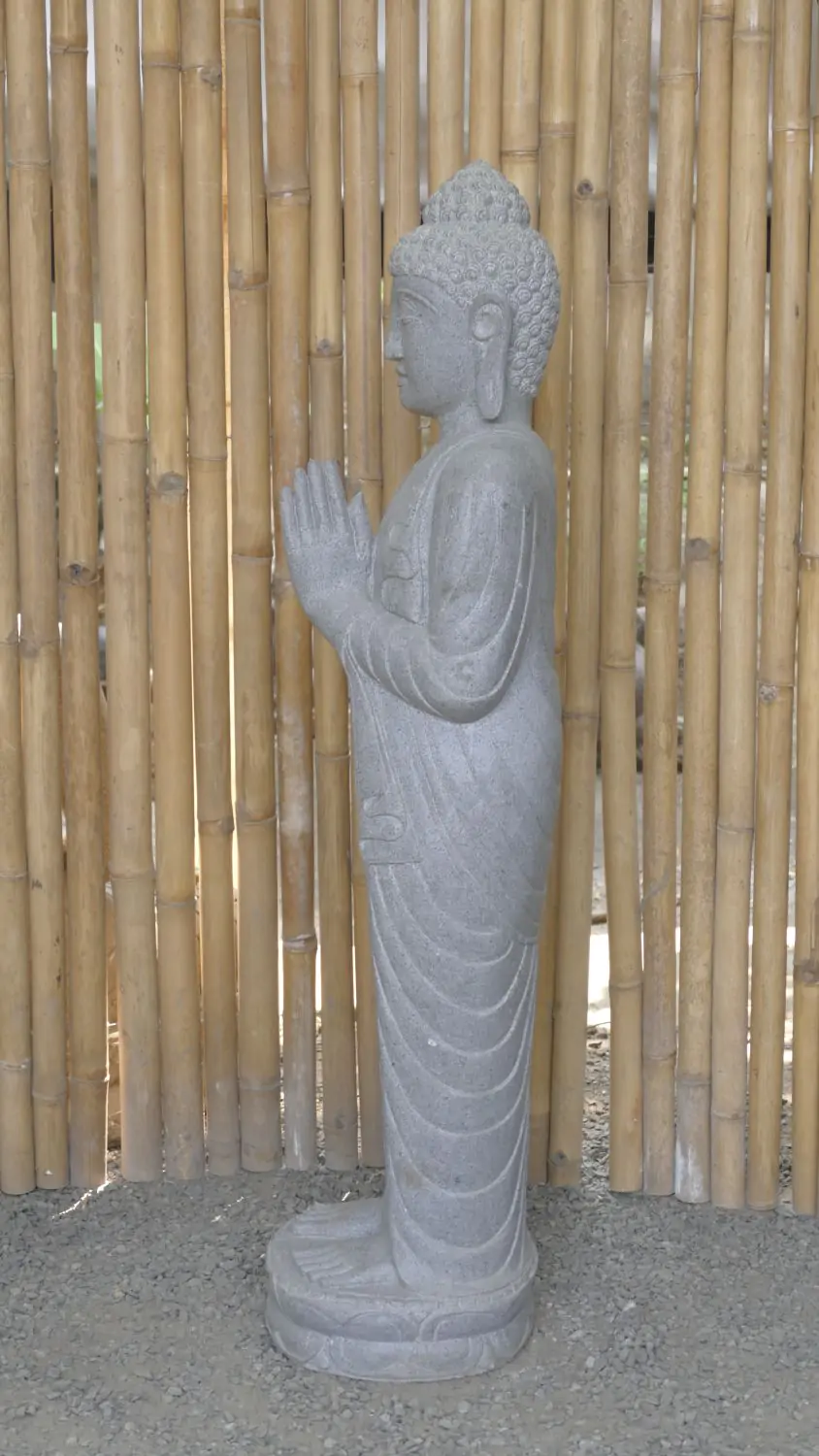  Product image 4 of the product “Standing Buddha made of Riverstone, position Namaskara , H. 118cm. ”
