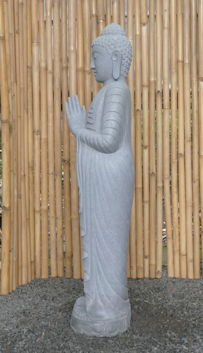  Product image 4 of the product “Standing Buddha made of Riverstone, position Namaskara , H. 149cm. ”
