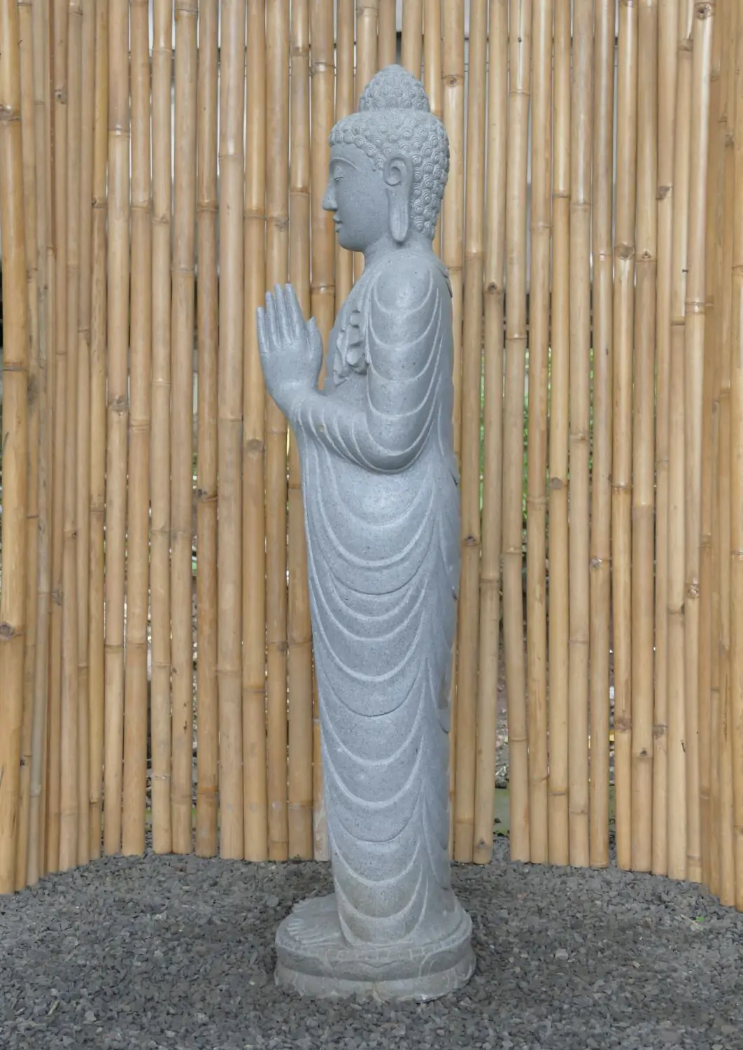  Product image 4 of the product “Standing Buddha made of Riverstone, position Namaskara , H. 151cm. ”
