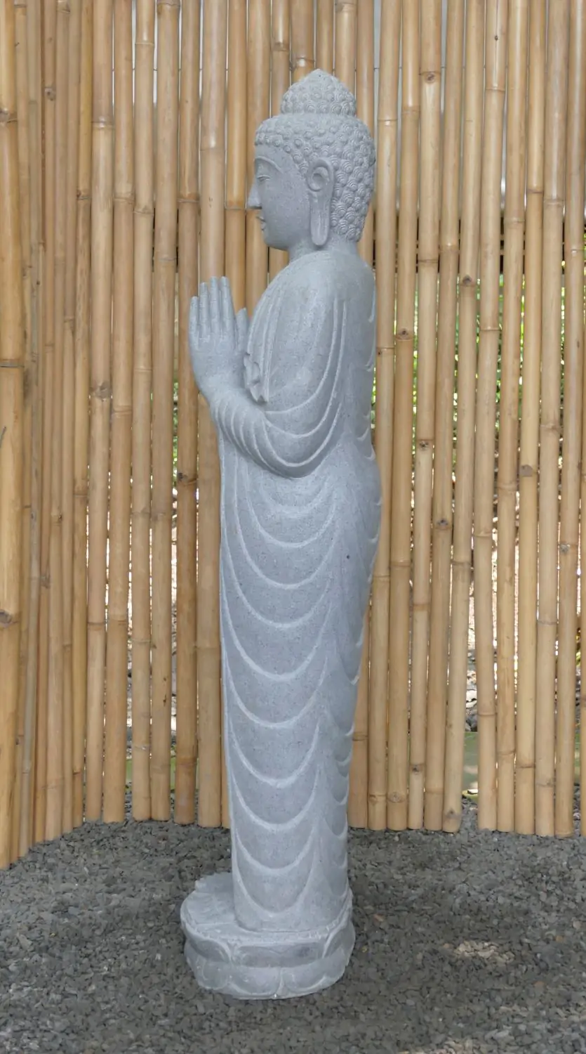  Product image 4 of the product “Standing Buddha made of Riverstone, position Namaskara , H. 153cm. ”