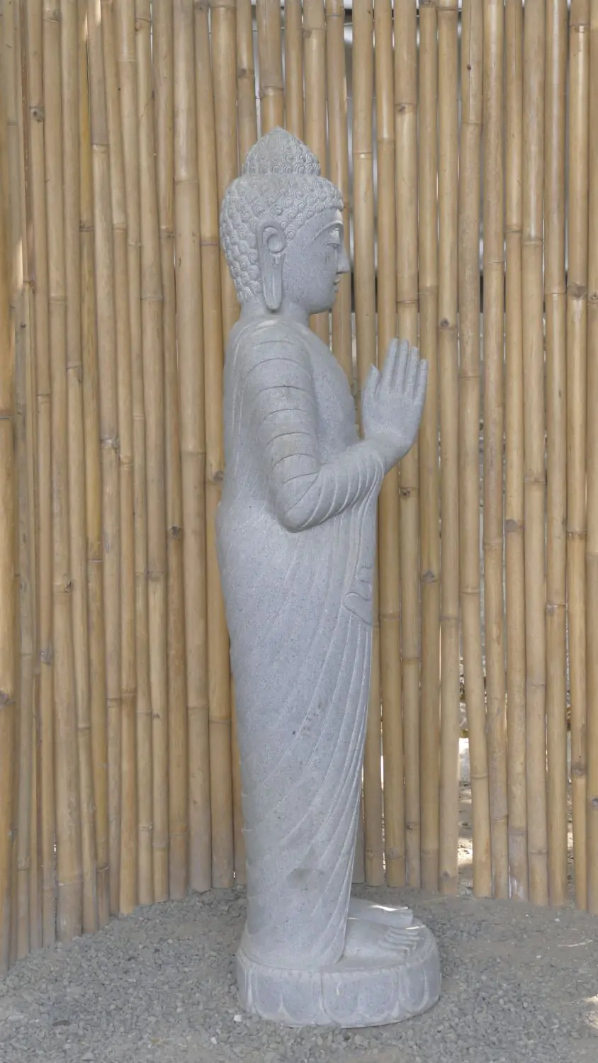  Product image 4 of the product “Standing Buddha made of Riverstone, position Namaskara , H. 150cm. ”