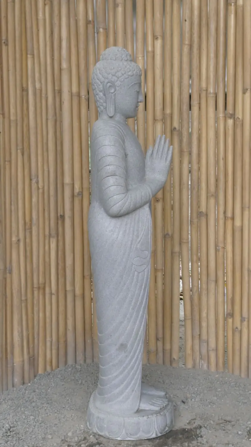  Product image 4 of the product “Standing Buddha made of Riverstone, position Namaskara , H. 150cm. ”