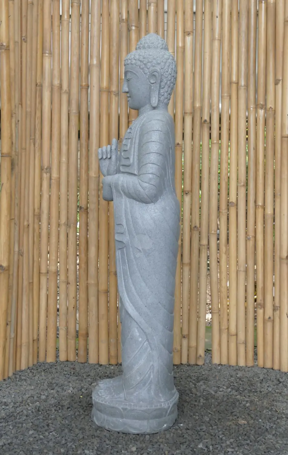  Product image 4 of the product “Standing Buddha made of Riverstone in Dharmachakra position - gesture of wheel of the teaching of Dharma. About 151cm height ”