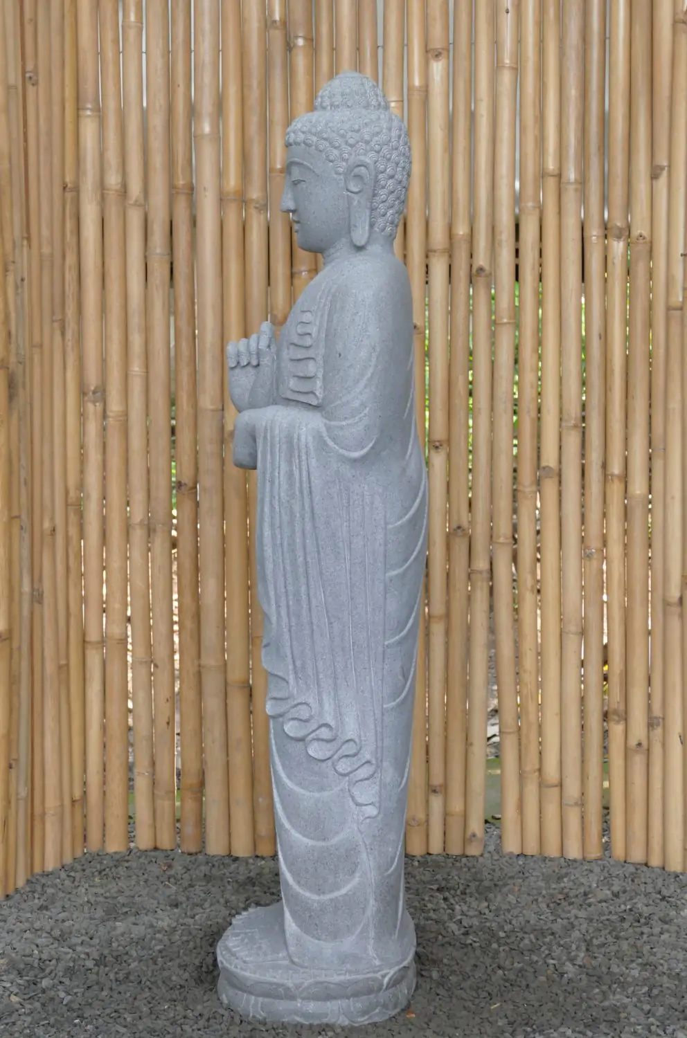  Product image 4 of the product “Standing Buddha made of Riverstone in Dharmachakra position - gesture of wheel of the teaching of Dharma. About 152cm height ”