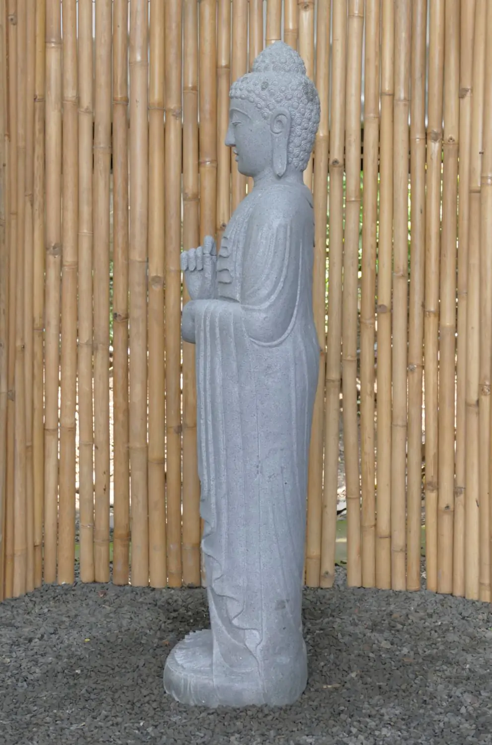  Product image 4 of the product “Standing Buddha made of Riverstone in Dharmachakra position - gesture of wheel of the teaching of Dharma. About 143cm height ”